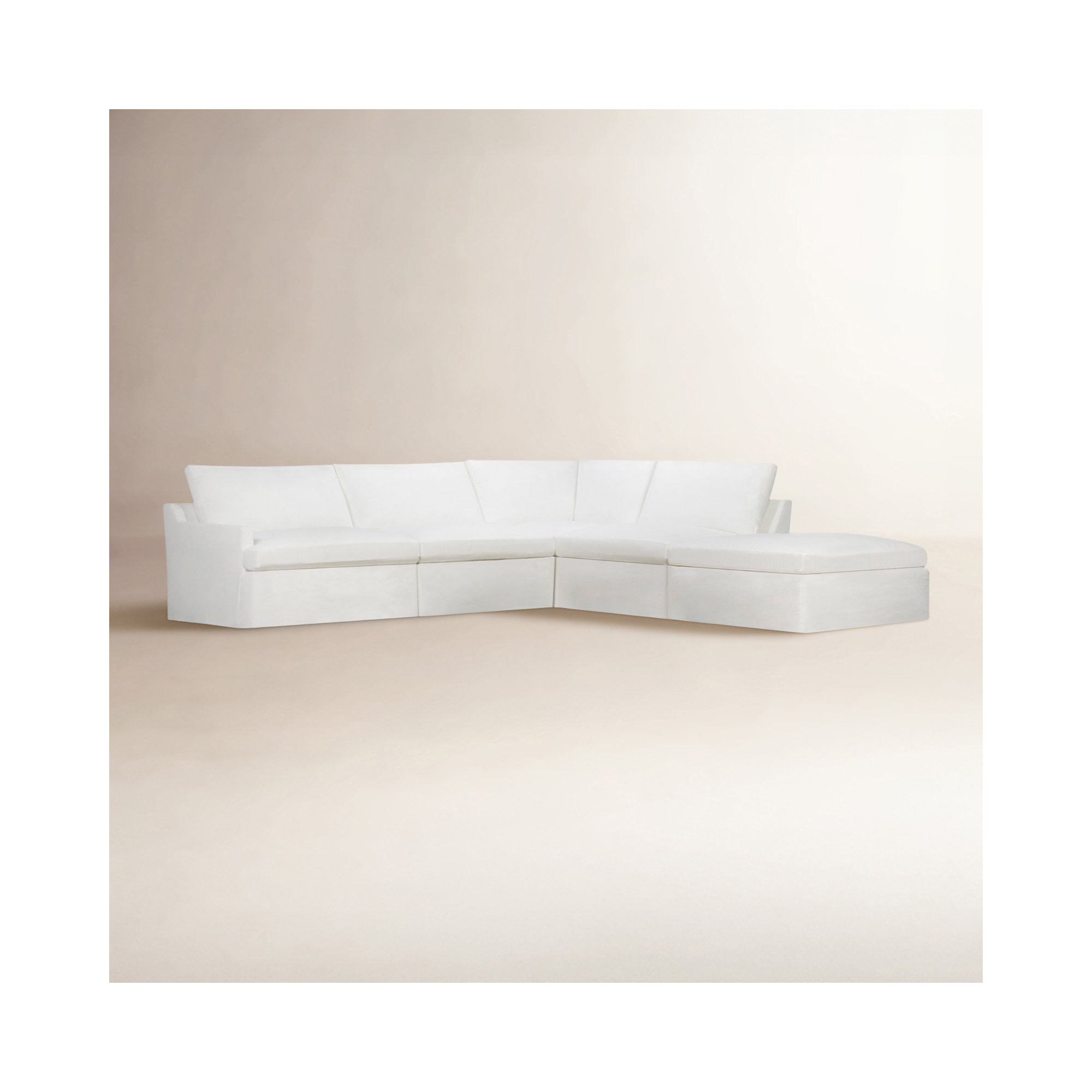 Wrenley 5-Piece Slipcovered Modular Sectional, Nomad Snow Crypton® Chenille, Right Hand Facing