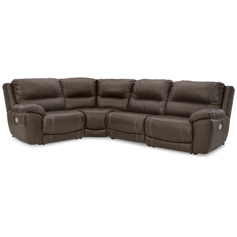 Dunleith 4-Piece Power Reclining Sectional, Brown Leather Match