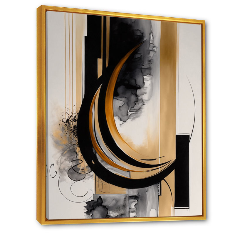 Gold Touch Art Deco II - Art mural abstrait, H 32 po x l 24 po x P 1 po, Toile avec cadre flottant or