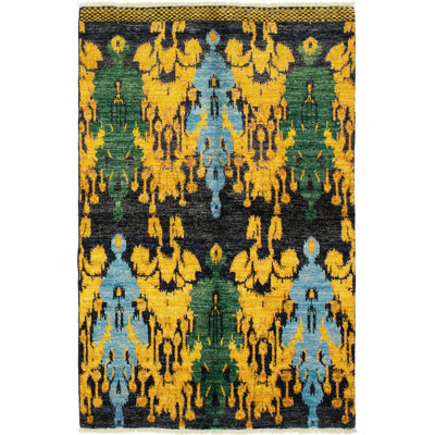 Tapis en laine noir/doré 4 pi 6 po x 7 pi 1 po one-of-kind à la main-noué la 2010 shalimar Céline