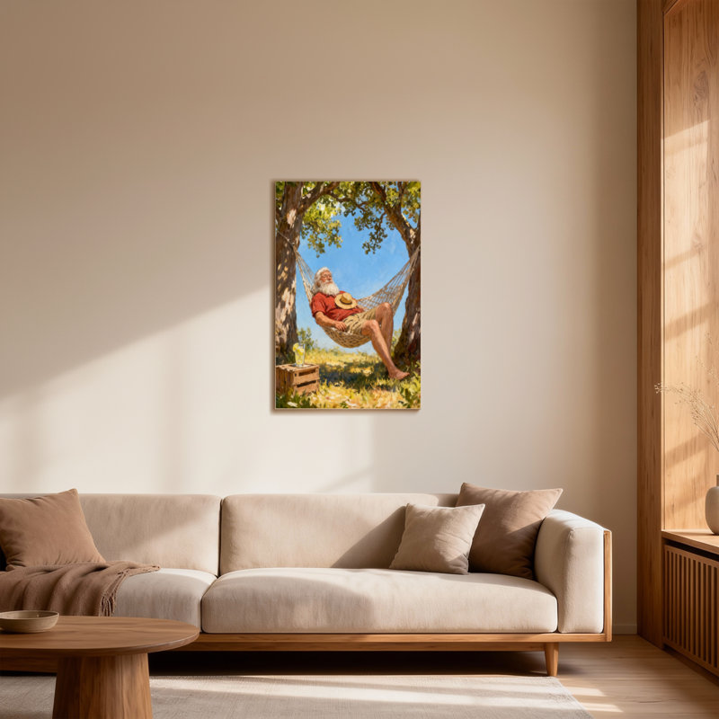 Christmas Relaxed Santa In Hammock Under Tree, 18" H x 12" W