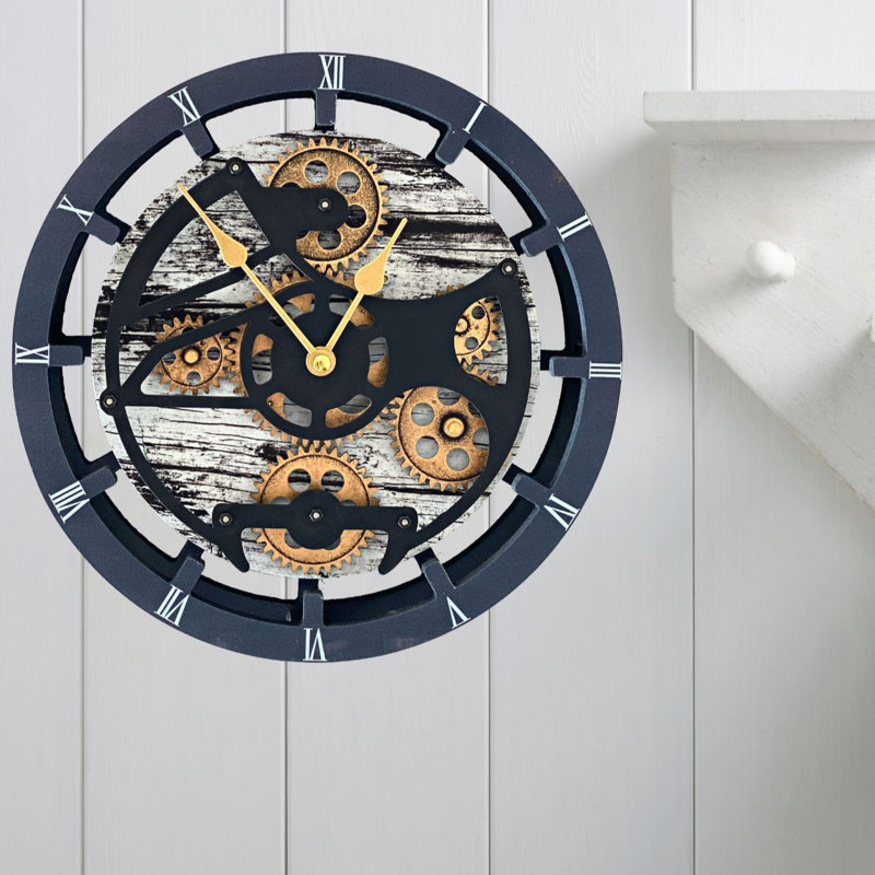 Desk wooden Clock Round 10 inches with Real Moving Gears (Transformable into a Wall Clock - detachable base) Canada Collection