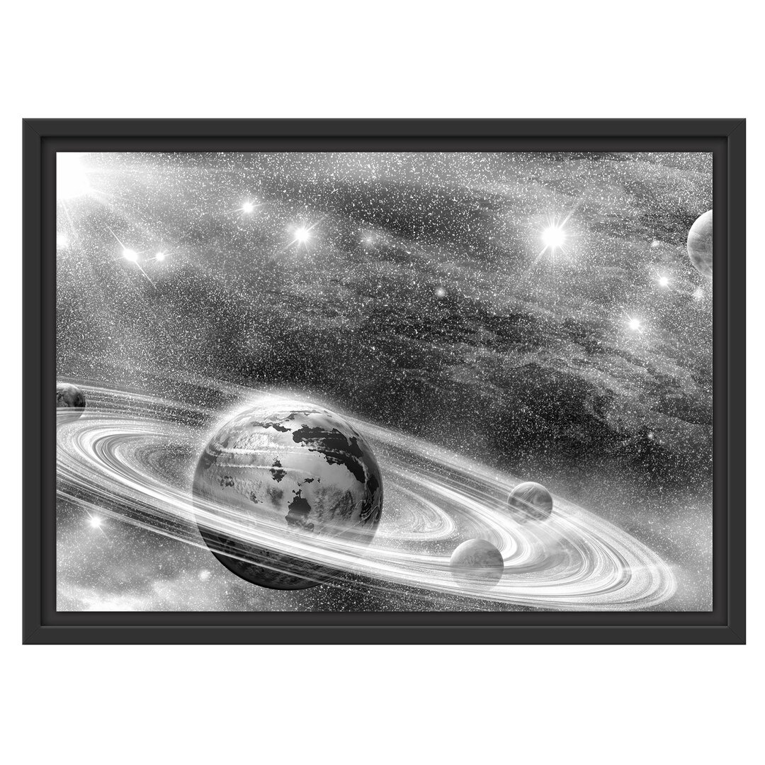 Gerahmtes Wandbild abstrakte Galaxie Kunst B&W