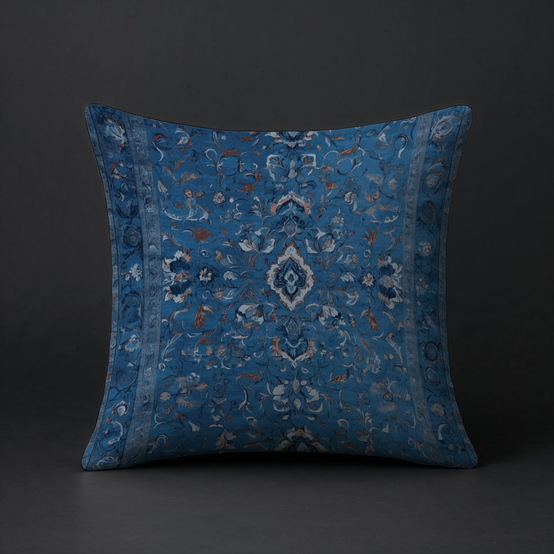 Coussin décoratif intérieur / extérieur gris Modern Modern, Carré 16 po, Gris / denim / brun abstrait