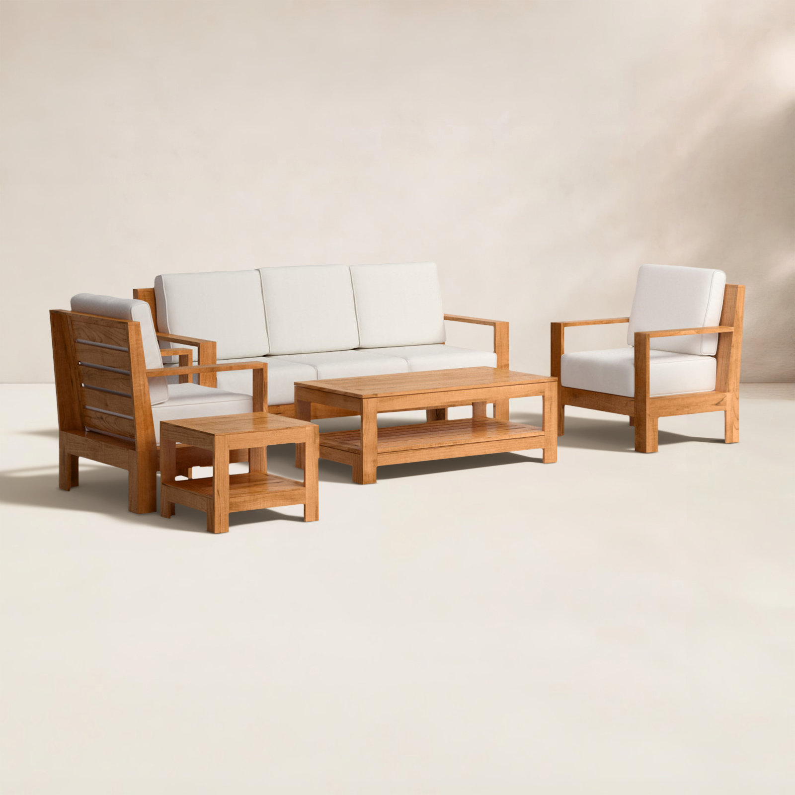 Beaufort Teak Outdoor Conversation Set, Canvas Vellum Sunbrella® Canvas