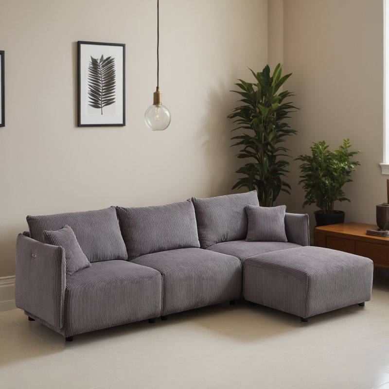 106" Reversible L-shaped Sectional Sofa with USB & C Charging Ports, Gray