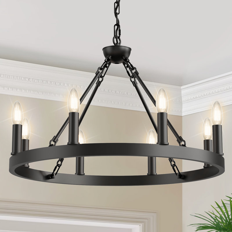 8 - Light Dimmable Wagon Wheel Chandelier, 8