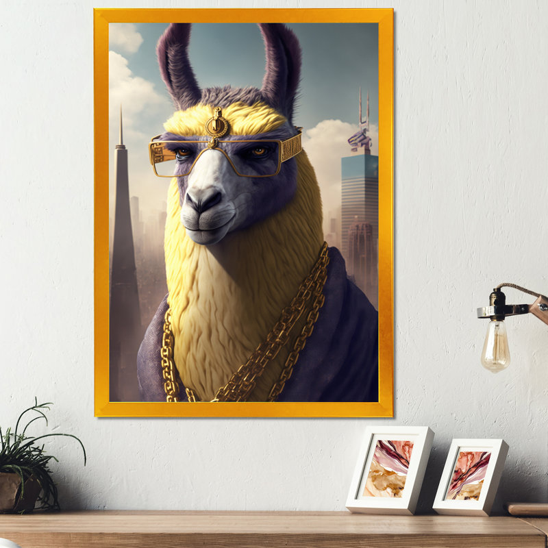 «Llama Gangster in NYC», impression sur toile, Impression dorée sur toile encadrée, H 32 po x l 16 po x P 1 po