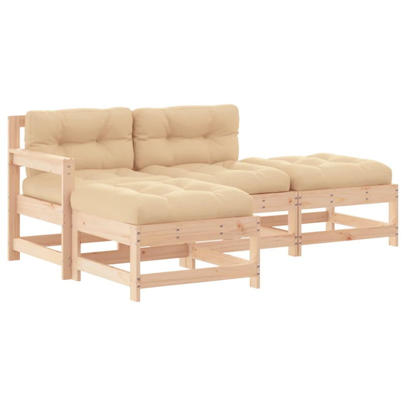 Dakota Fields 4 Piece Patio Lounge Set With Cushions Solid Wood, Beige, Brown
