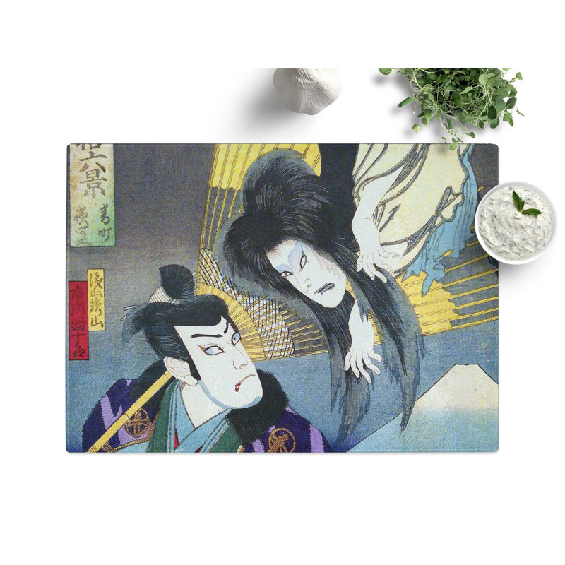 Tempered Glass Okiku by Toyohara Kunichika Chopping Board, 39 cm x 28.5 cm