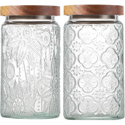 Vintage Borosilicate Glass Storage Jar with Airtight Bamboo Lid, Farmhouse Kitchen Pantry Canister