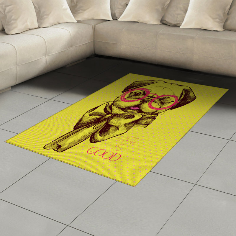 Tapis décoratif à longs fils en fibre de polyester à haute densité Pug, Rectangle— 4 pi x 5 pi 8 po