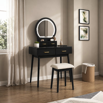 Kamila 4-Drawer Modern Makeup Vanity Set · LED Smart-Touch Mirror · Padded Stool