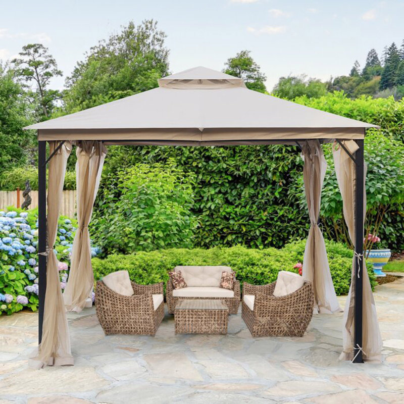 Softtop Metal Gazebo With Mosquito Net,Sturdy Heavy Duty Double Roof Canopy,Galvanized Steel Design Outdoor Tent,Suitable For Gardens,Patio,Backyard