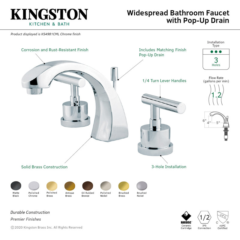 Robinet de salle de bain espacé Kingston, Laiton rétro