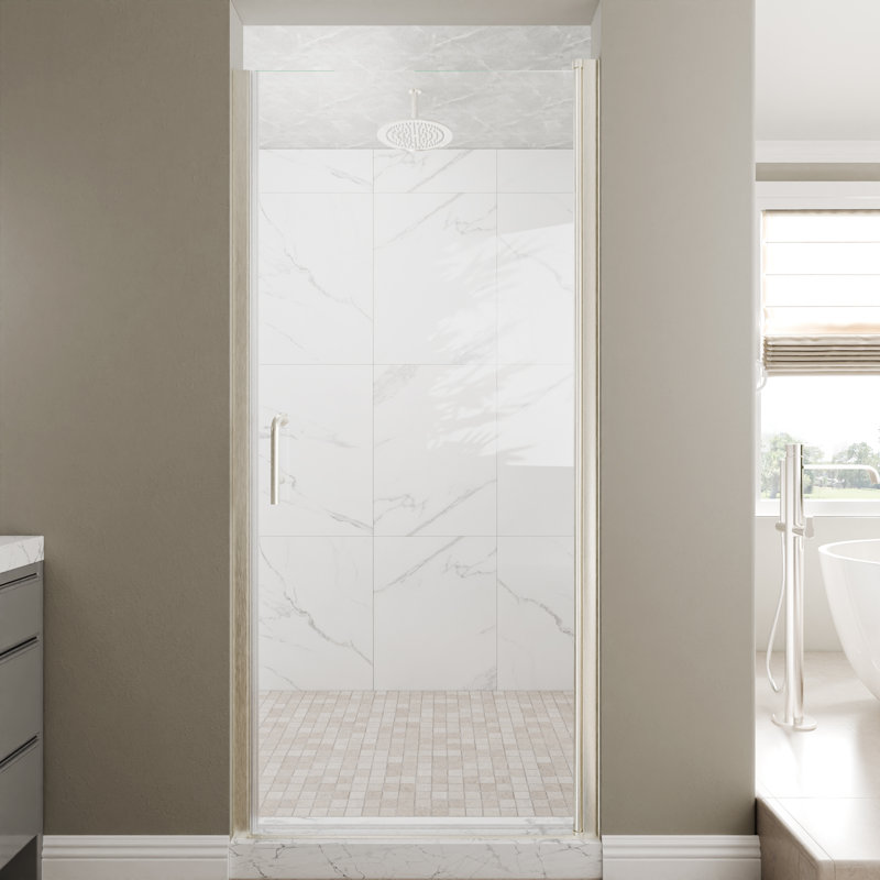 Porte de douche en verre pivotante sans cadre de 34 à 36 po x H 72 po avec verre certifié SGCC, Nickel brossé, 34"W x 72"H