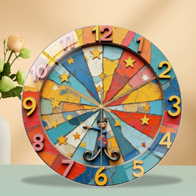 Colorful Vintage Wall Clock with Charming Design Art - 12'' Modern Glass Wall Clock