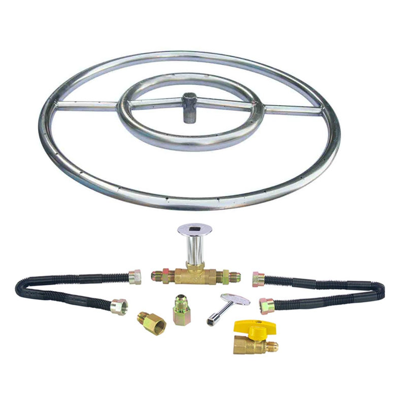 Anneau de brûleur en acier inoxydable avec ensemble de raccordement au gaz naturel de luxe, H 0,5 po x l 18 po x P 18 po