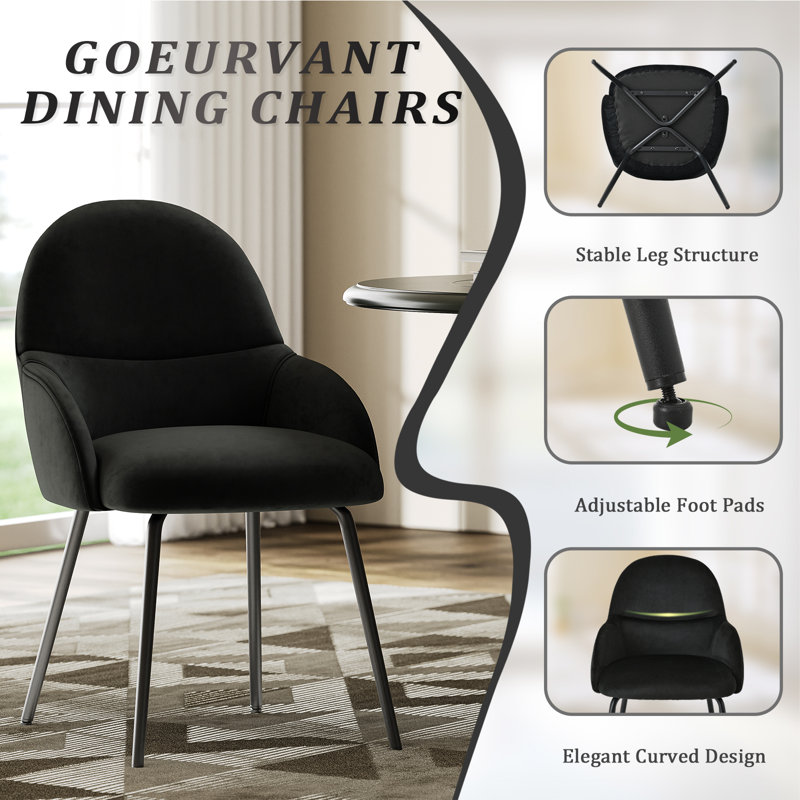 Antin Modern Upholstered Dining Chair with Armrest, Black Velvet