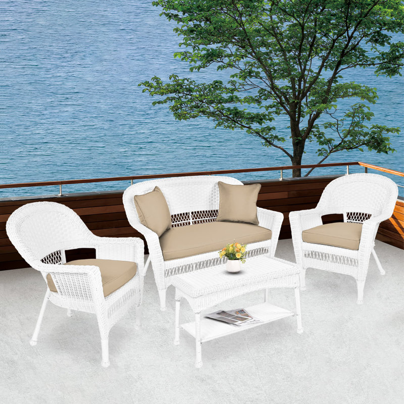 Cecilton 4 Piece Rattan Sofa Seating Group , Beige, White