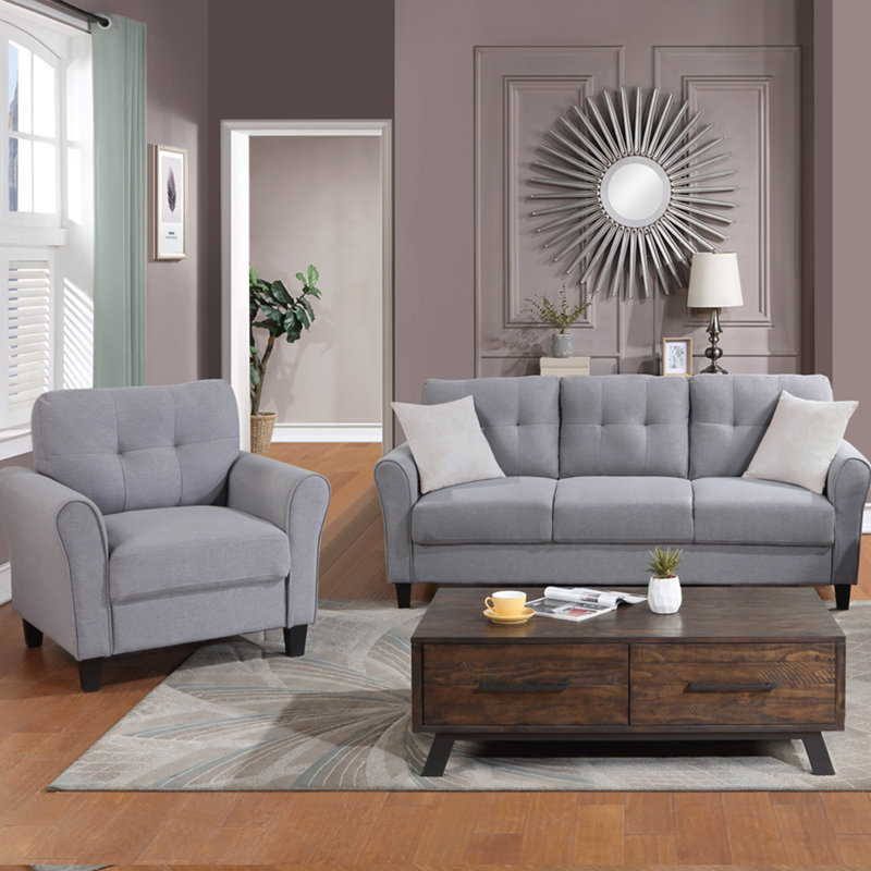 Ensemble de salon 4 places Emanuel, Ivoire, gris clair et bleu