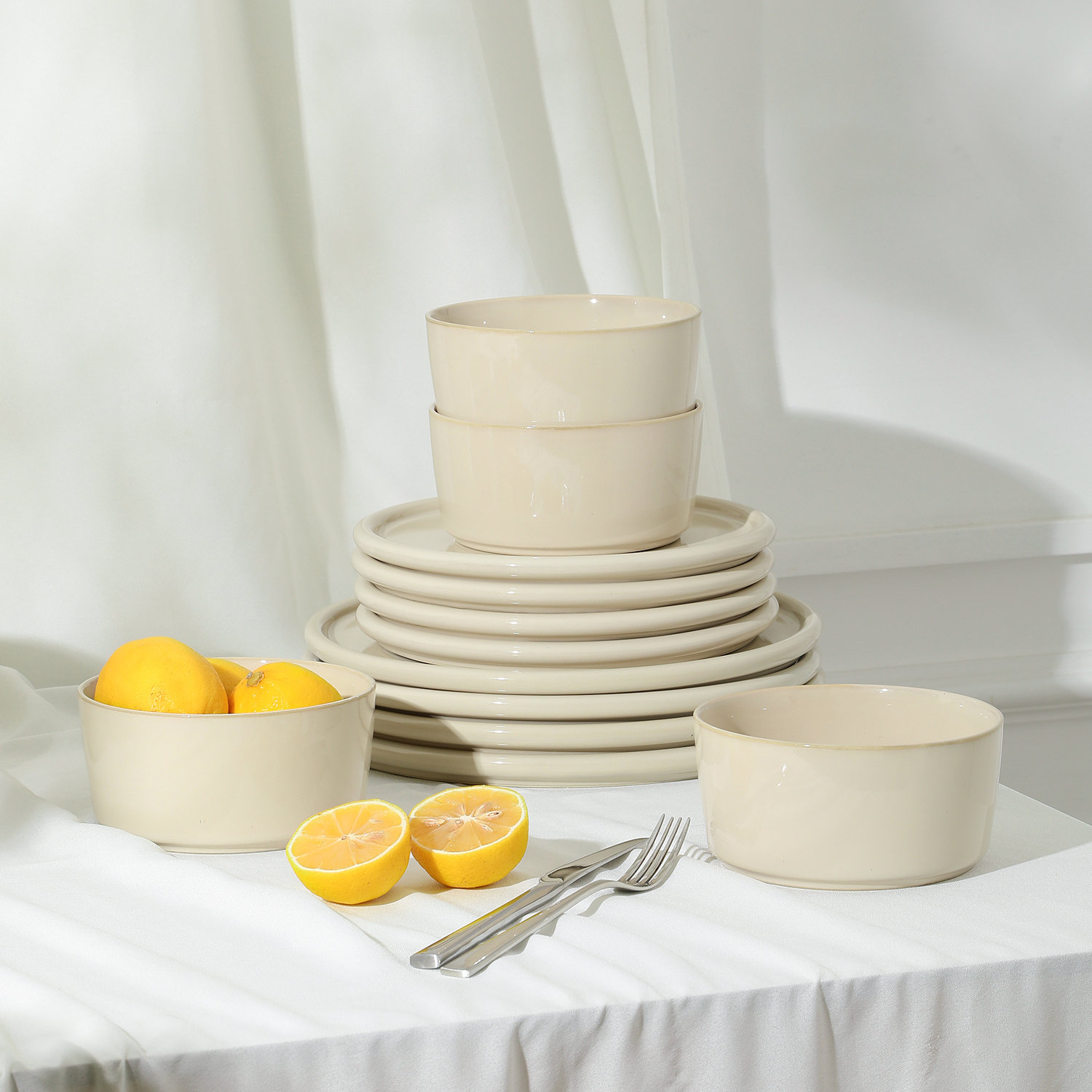 Eden Stoneware Dinnerware Set, Beige
