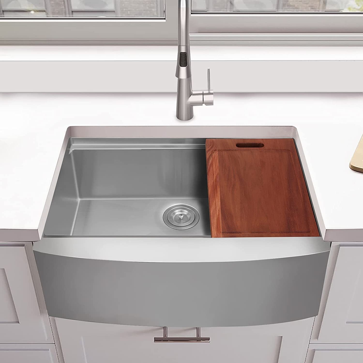 ALWEN 30 x 22 inch Farmhouse Kitchen Sink, Workstation Ledge 18 Gauge  Stainless Steel Sink Modern Apron-front Single Bowl Kitchen Sink Wayfair