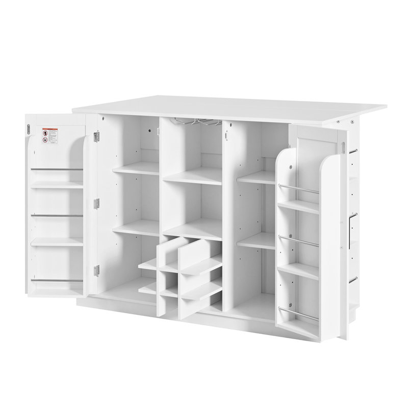 47.2" Kitchen Island with Drop Leaf & Power Outlet, White