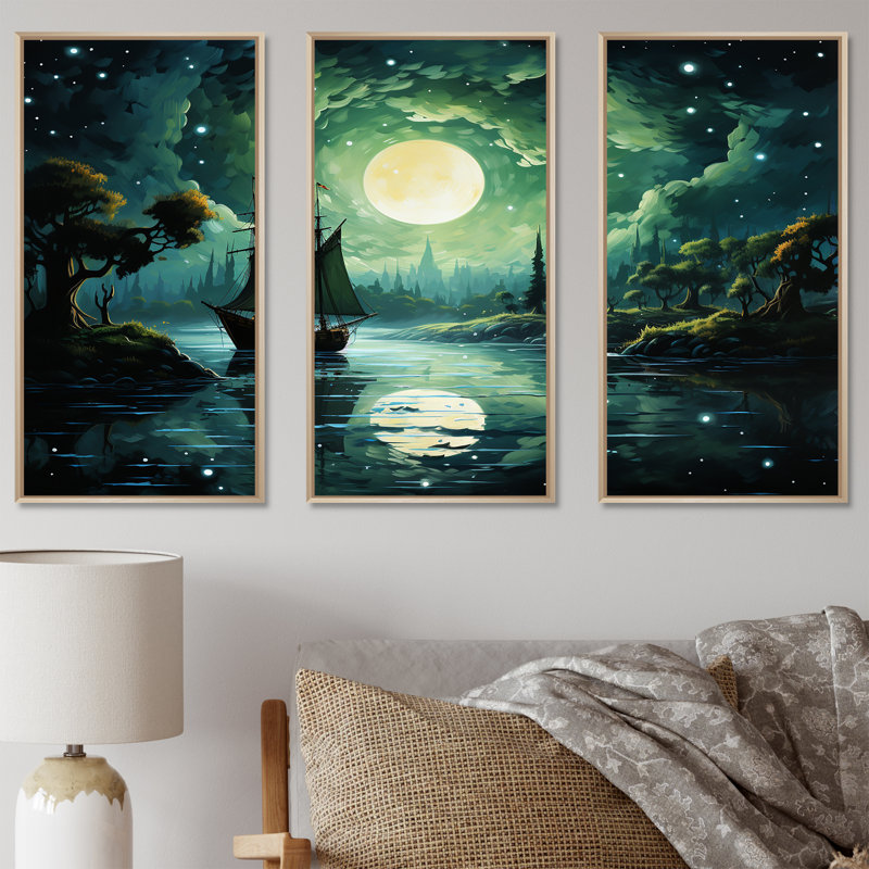Ensemble de salon mural pirate lunatique Moonlight I - Pirate Wall Art, Cadre naturel flottant, H 32 po x l 48 po x P 1 po