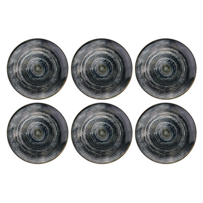 Elegant Service Plate Set (6 Pieces), Black 100% Ceramic, 10.0 x 10.0 x 1.0 inches | Dishwasher & Microwave Safe | Perfect for Entertaining & Everyday Use, Durable & Stylish Dinnerware