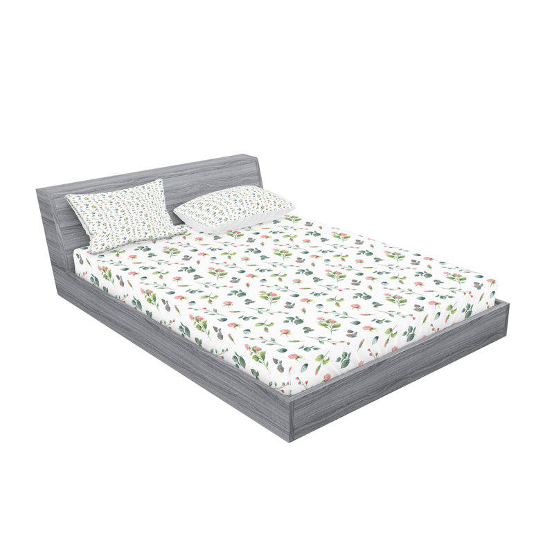 Drap-housse à motif floral Ambesonne Laurel - vert / blanc, Ensemble de draps pour très grand lit californien