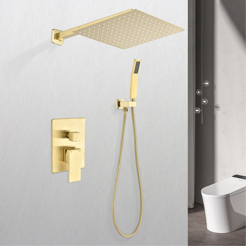 Douche de pluie murale de 12 po - Laiton doré, buse autonettoyante pour une expérience de douche captivante, pomme de douche en laiton standard américain, douche agréable,