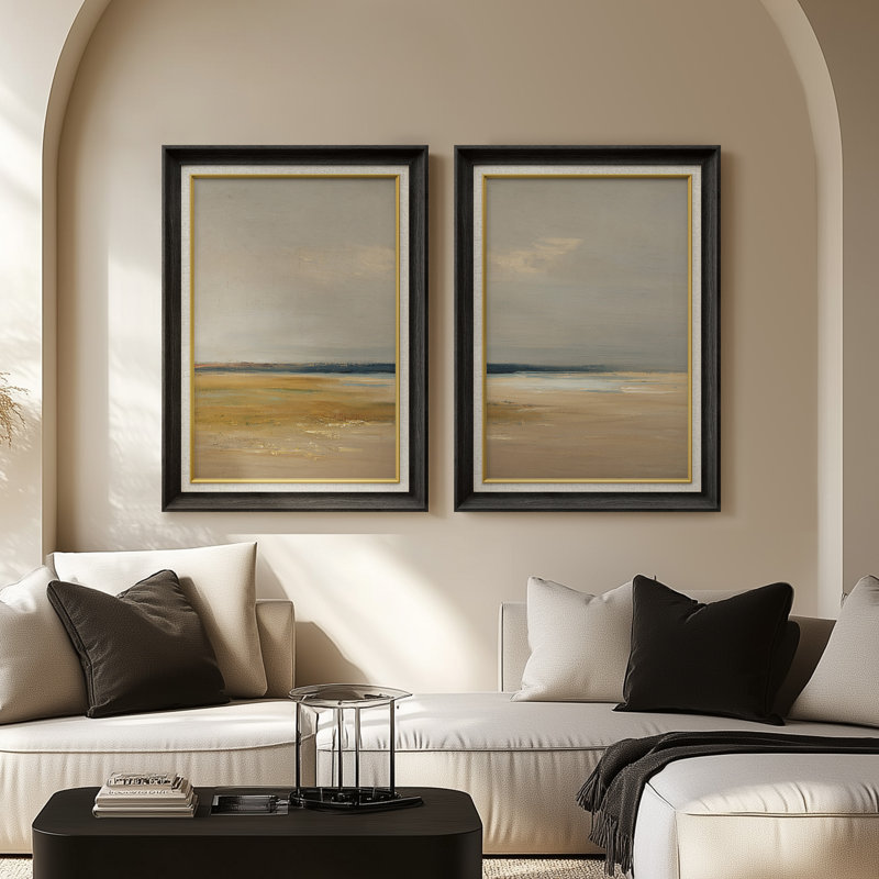 Serene Coastal Shoreline - ensemble de 2 reproductions d'art encadrées de qualité supérieure sur papier 26 po x 36 po, Noir