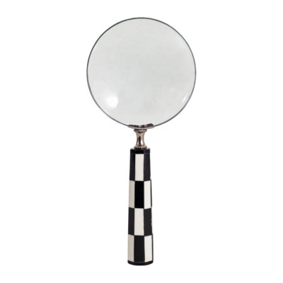 Sculpture en forme de loupe avec motif géométrique pour la décoration intérieure - objet de décoration de bureau, d'étagère ou de salon - 9 po, noir et blanc