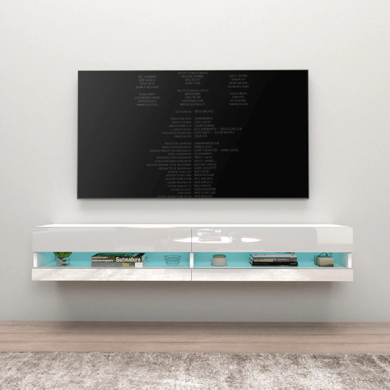 Meuble télé 80 po avec éclairage DEL Ramsdell, Blanc