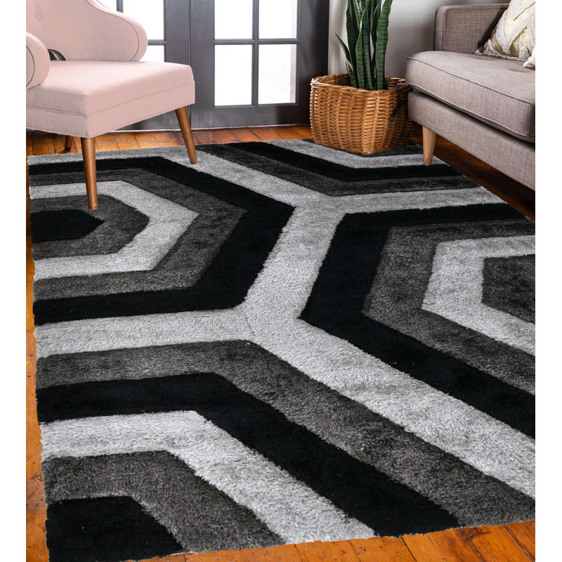 Tapis à poils longs NYC Performance, Rectangle 5 pi 3 po x 7 pi 2 po, Noir/gris