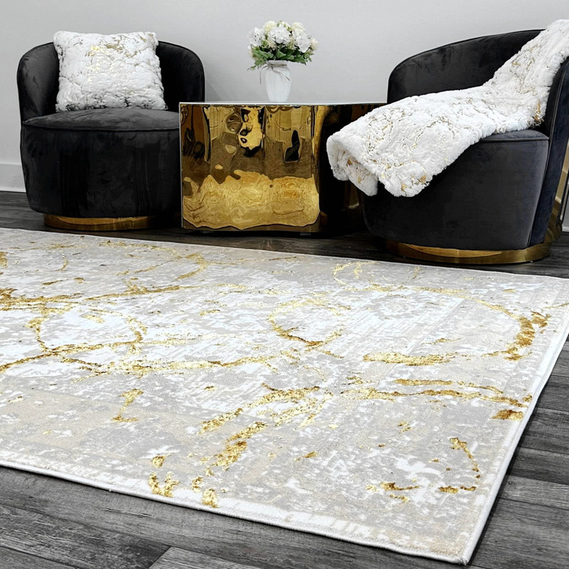 Tapis à motif abstrait de luxe avec cercles Penina, Rectangle 2 pi 8 po x 5 pi
