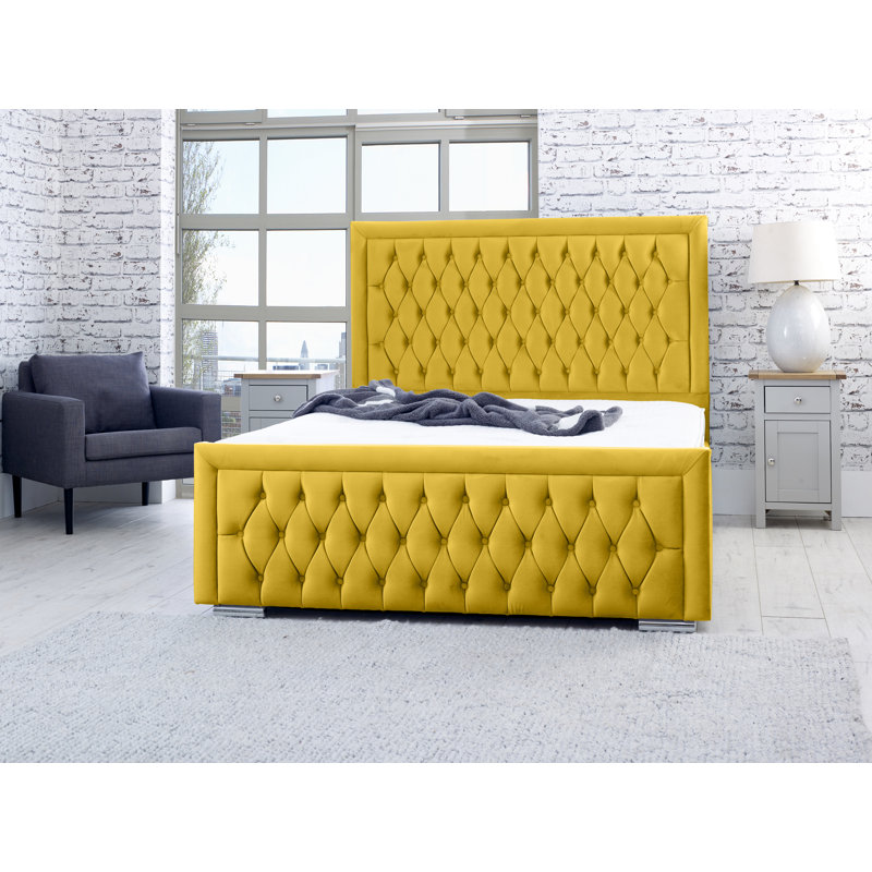 Kaori Upholstered Bed, Single (3'), Mustard Gold