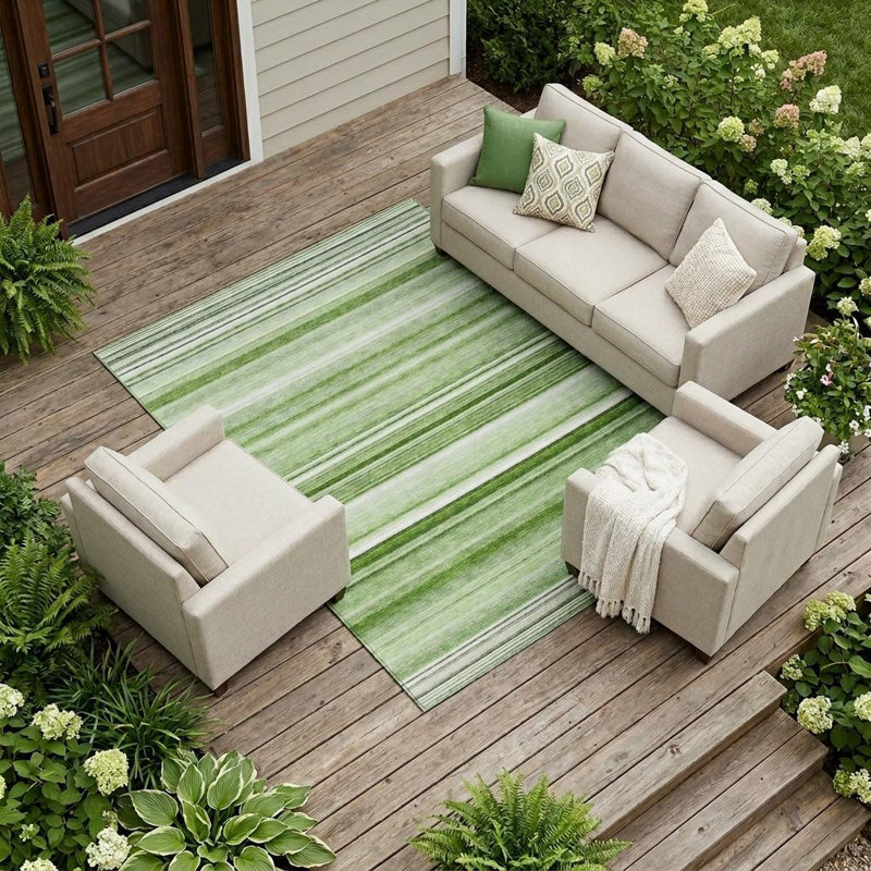 Tapis extérieur lavable rayé vert artichaut 10 pi x 14 pi