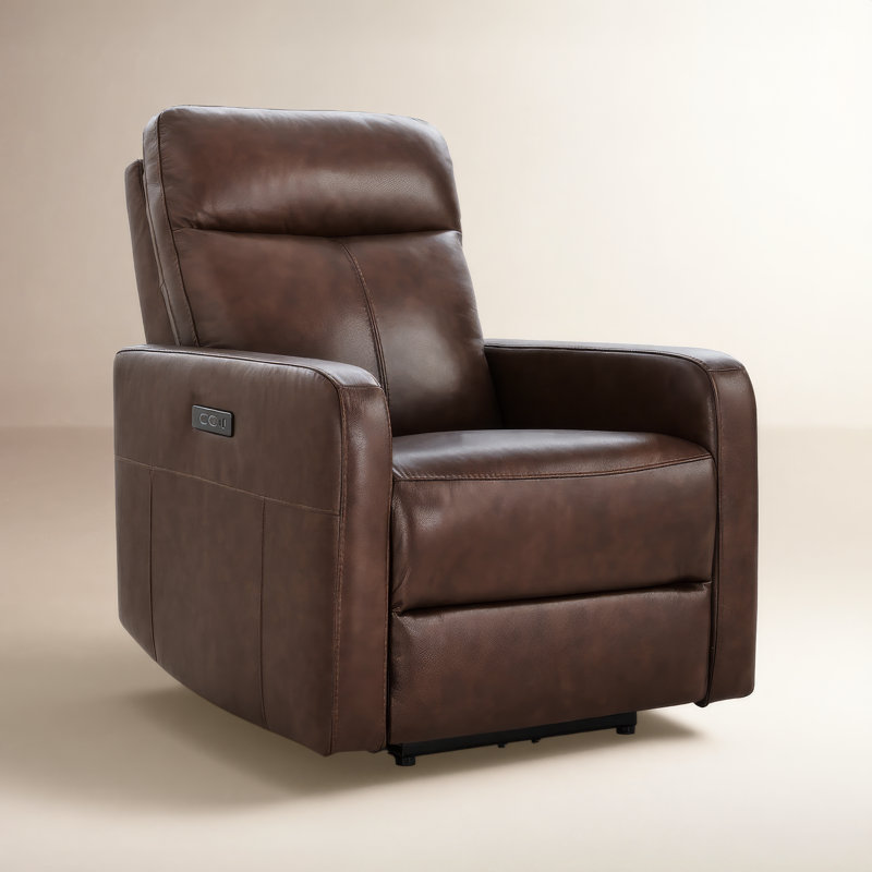 Fauteuil inclinable électrique en cuir véritable Leena, Impression Cuir Cognac Cuir fleur