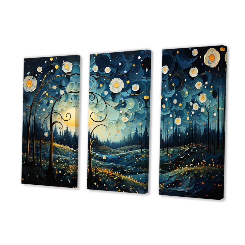 Midnight Indigo Buttercups I - Ensemble de décorations murales Buttercups, H 28 po x l 36 po x P 1 po