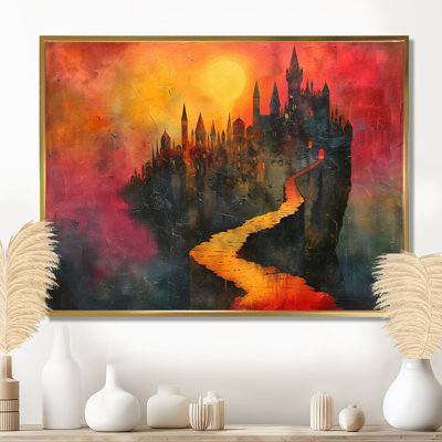 Décoration murale jaune et rouge, coucher de soleil, château magique I - châteaux