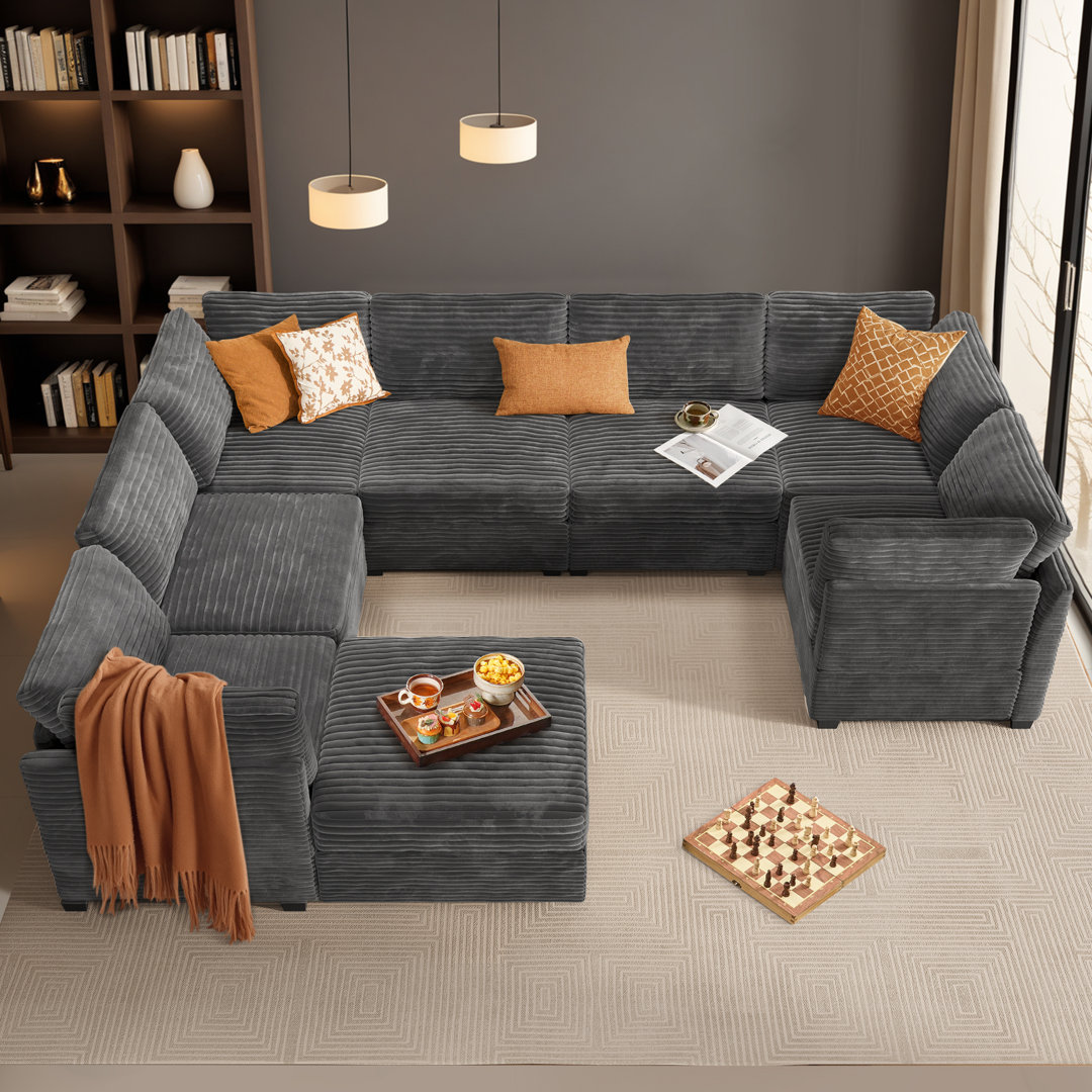 Modular U-shaped Sectional Plush Corduroy Sofa With Movable Ottoman Wrought Studio™ 