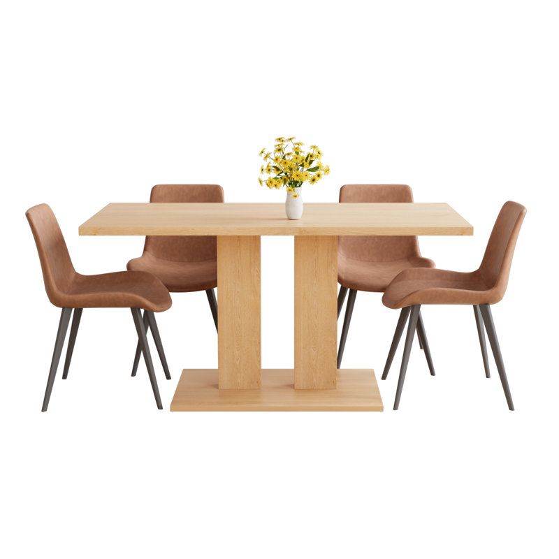 Louisette 46'' Modern Dining Kitchen Table with and 4 Dining Chairs Set, Brown
