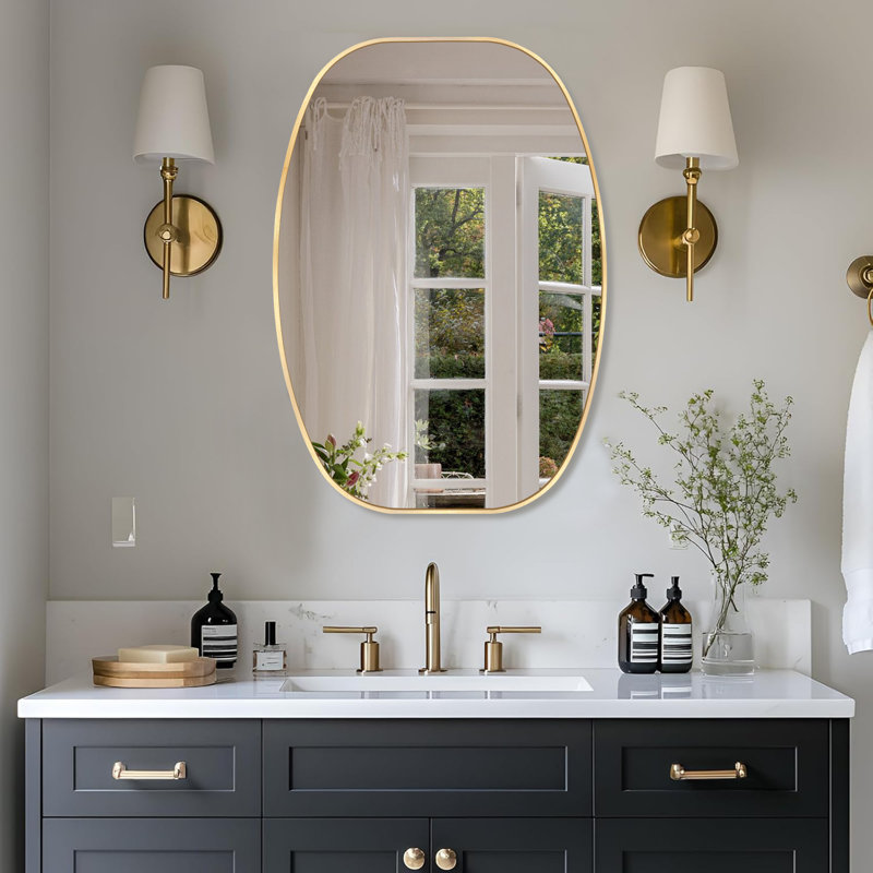 Miroir de salle de bain ovale, H 36 po x l 24 po, Or brossé