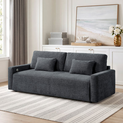Garde 92" Modern & Contemporary Texutred Fabric Convertible Queen Sleeper Sofa with Built-In Charging Ports & Reversible Cushions