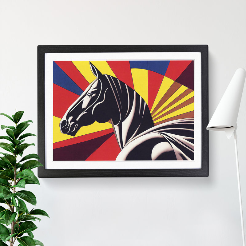 Abstract Art Horse - Single Picture Frame Print, 46cm H x 64cm W x 2cm D, Black Framed