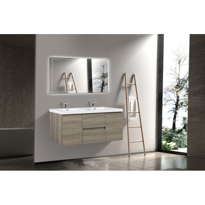Meuble-lavabo flottant avec lavabo et meuble-lavabo, Gris