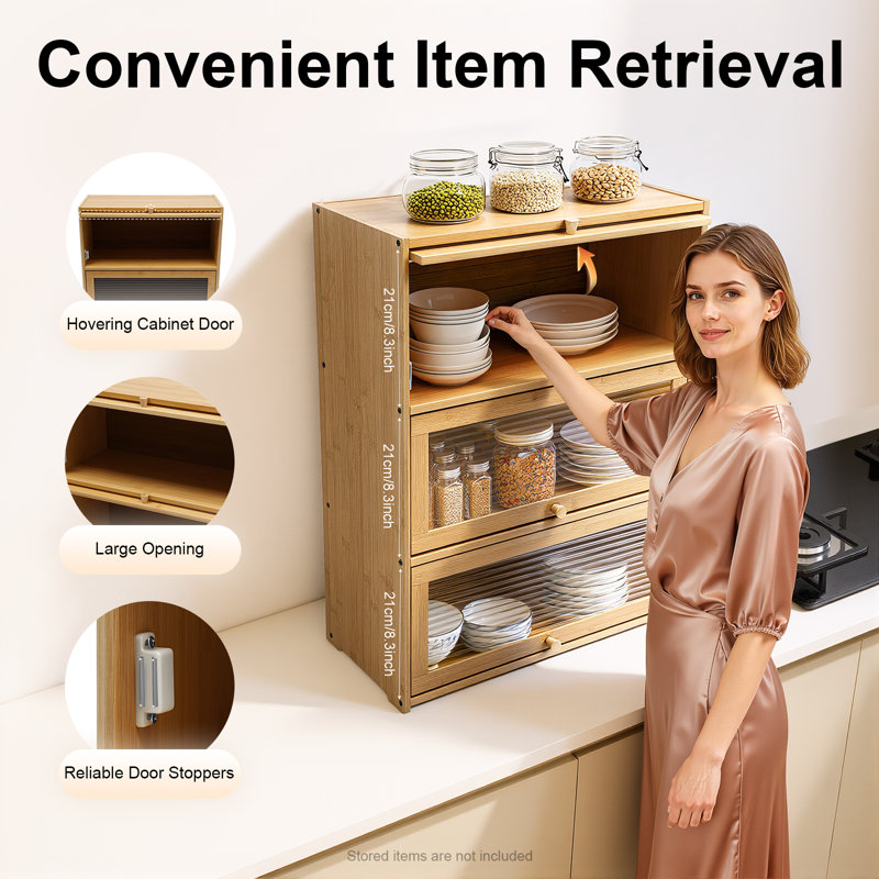 Semla Freestanding Bamboo Storage Cabinet with Acrylic Doors
