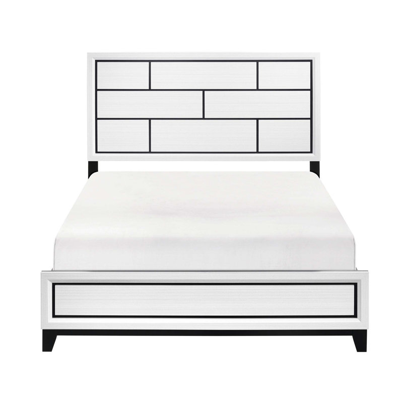 Lit double moderne en bois, Blanc/Noir, Lit double